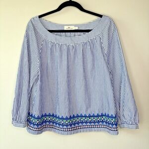 Vineyard Vines Embroidered Stripe Blue & White Womens Peasant top Size Small S